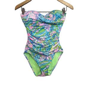 Lilly Pulitzer Flamenco Swimsuit Bennett Blue Surf Gypsea Strapless